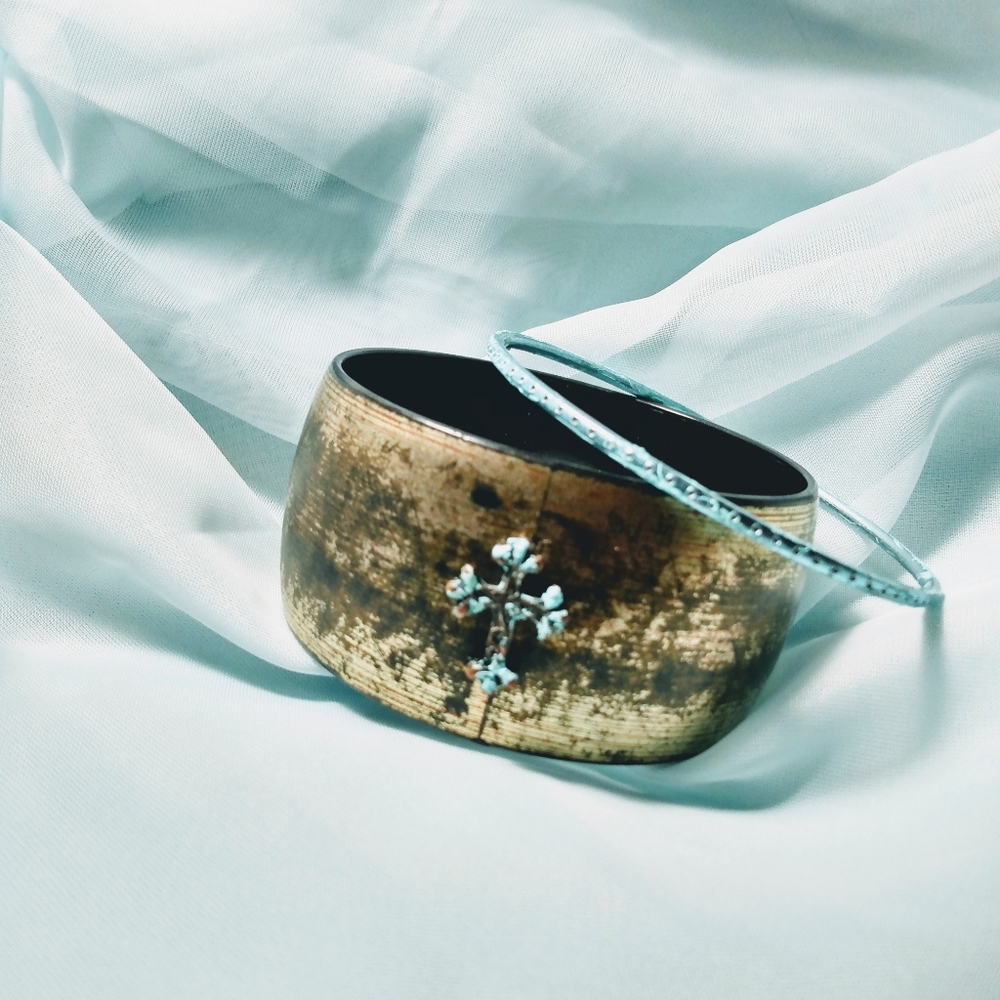 Turquoise Cross Bangle Bracelet Set - image 2